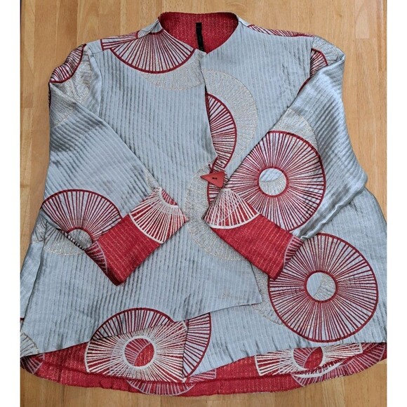 IC by Connie K Metallic Red Gold Asymmetric Jacket Wearable Art Circles USA XXL - Picture 2 of 11